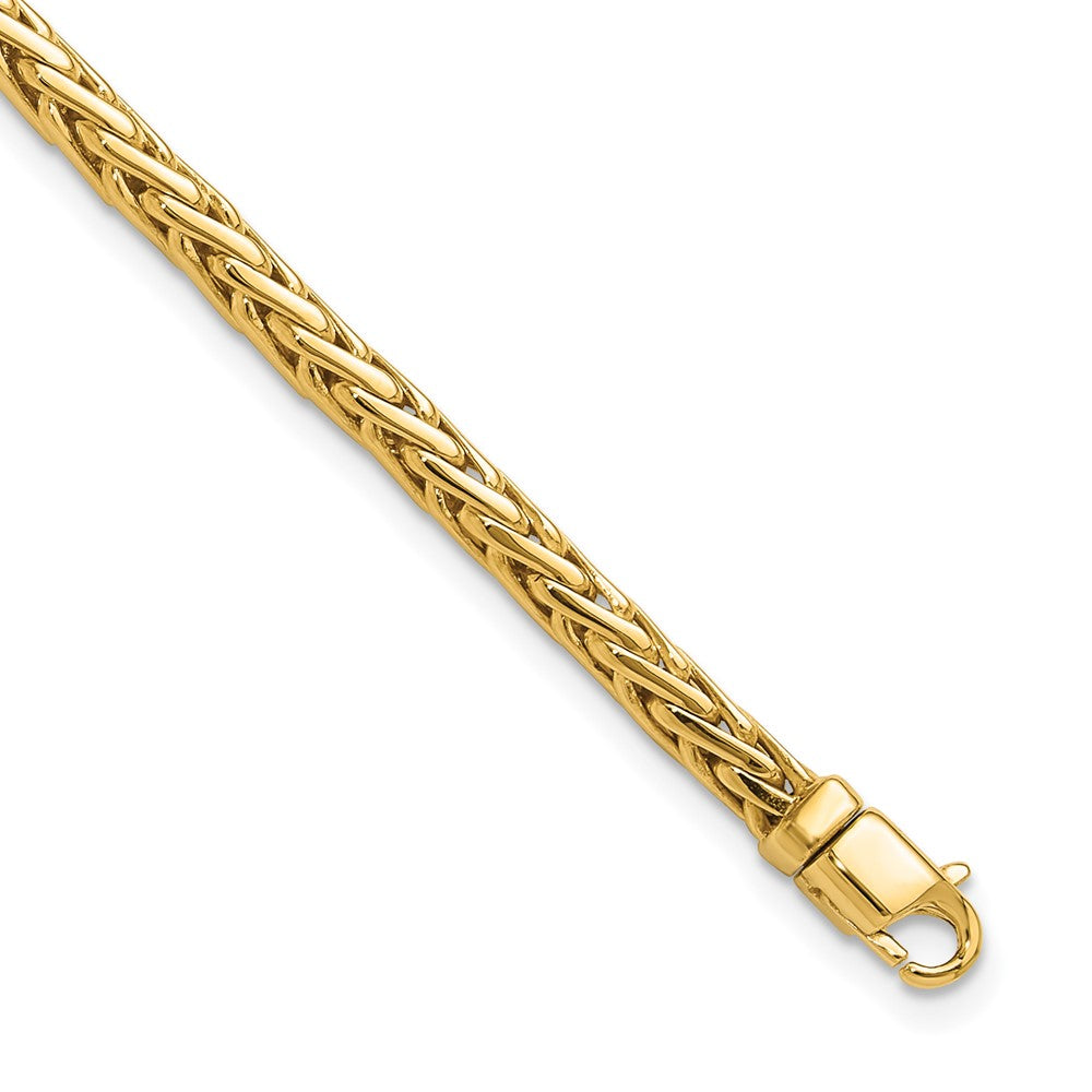 Massiv 14K Gelbgold 4.4mm Hand Poliert Flach-edged Geflochten Glieder mit Karabinerverschluss Gliederarmband