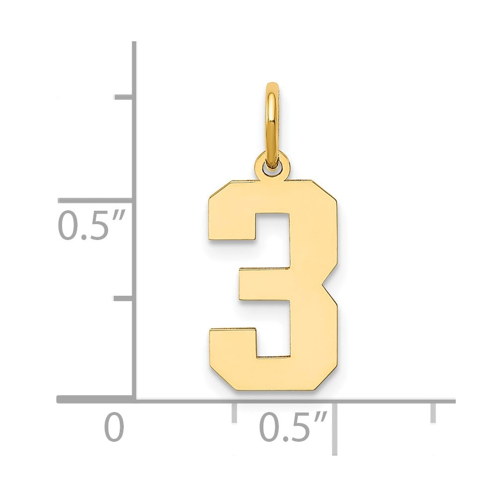 14K Gelbgold 14K Mittel Poliert Zahl 3 Charm