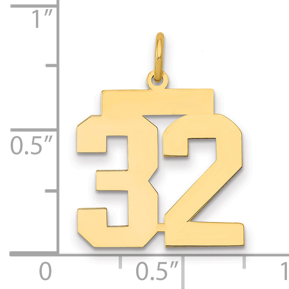 14K Gelbgold Mittel Poliert Zahl 32 Charm
