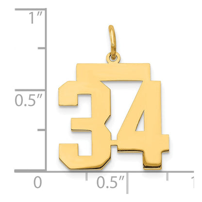 14K Gelbgold 14K Mittel Poliert Zahl 34 Charm
