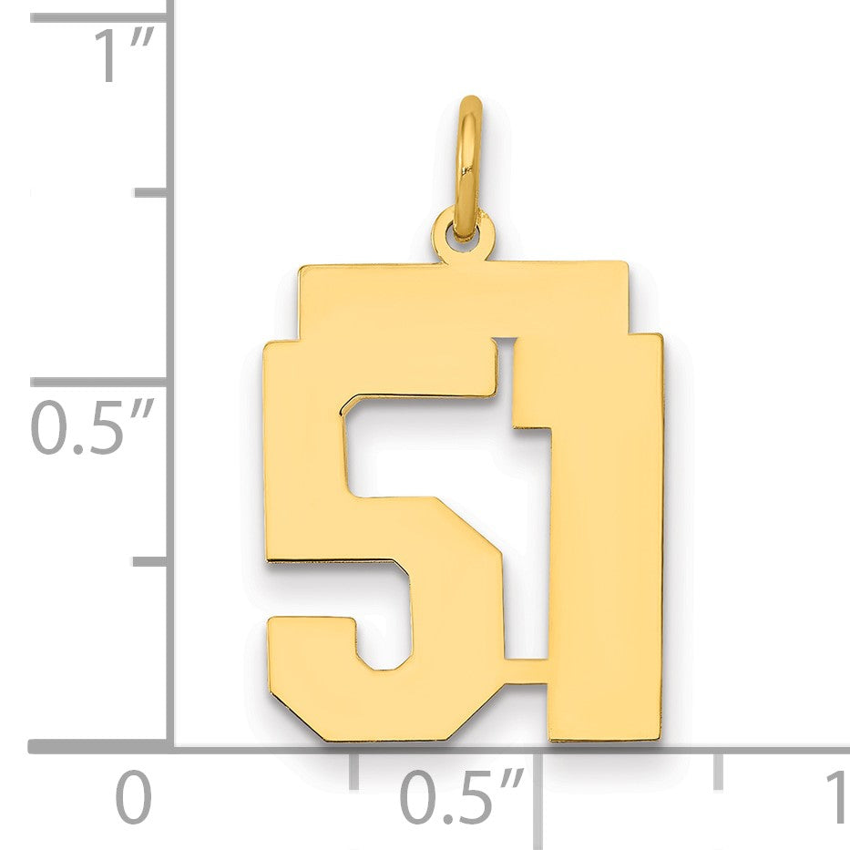 14K Gelbgold Mittel Poliert Zahl 51 Charm