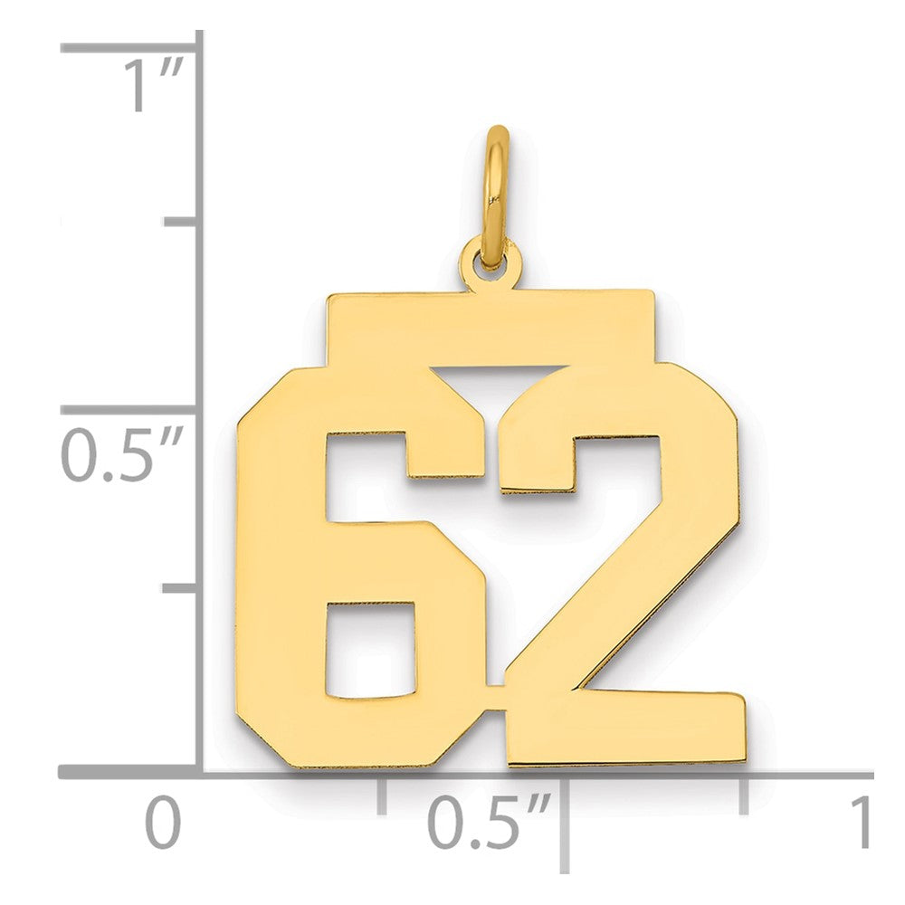 14K Gelbgold Mittel Poliert Zahl 62 Charm