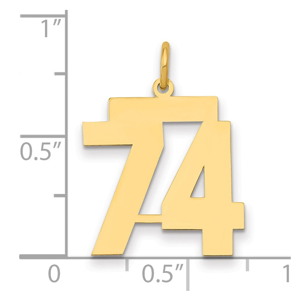 14K Gelbgold Mittel Poliert Zahl 74 Charm