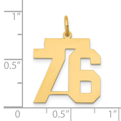 14K Gelbgold Mittel Poliert Zahl 76 Charm