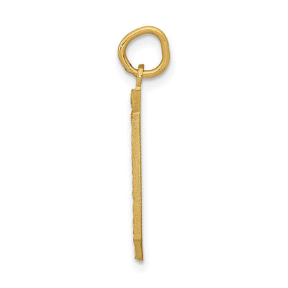 14 K Gelbgold Große Diamantgeschliffene Zahl 0 Charm mit Gebürsteter Oberfläche