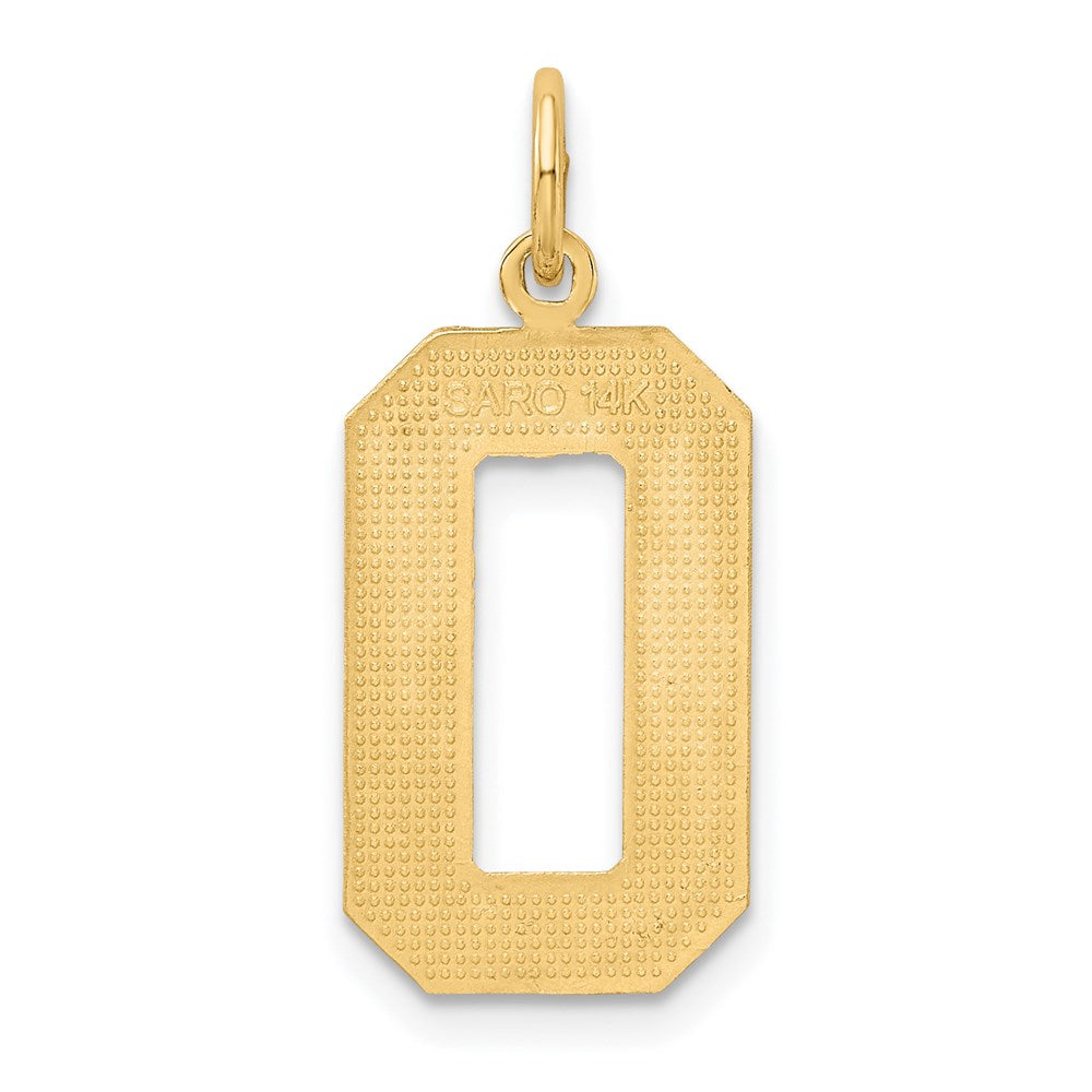 14 K Gelbgold Große Diamantgeschliffene Zahl 0 Charm mit Gebürsteter Oberfläche