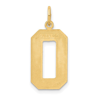 14 K Gelbgold Große Diamantgeschliffene Zahl 0 Charm mit Gebürsteter Oberfläche
