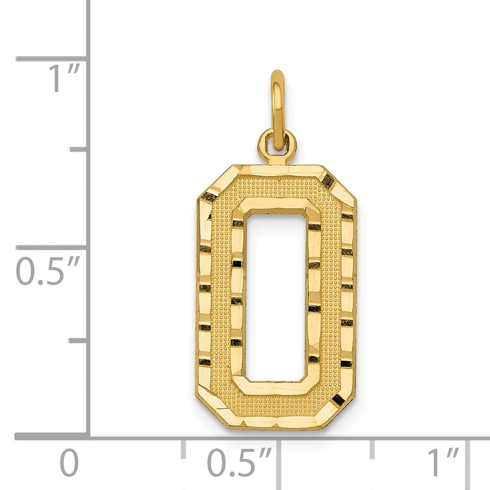 14 K Gelbgold Große Diamantgeschliffene Zahl 0 Charm mit Gebürsteter Oberfläche