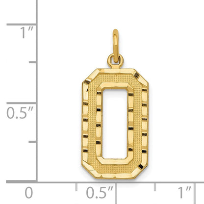 14 K Gelbgold Große Diamantgeschliffene Zahl 0 Charm mit Gebürsteter Oberfläche