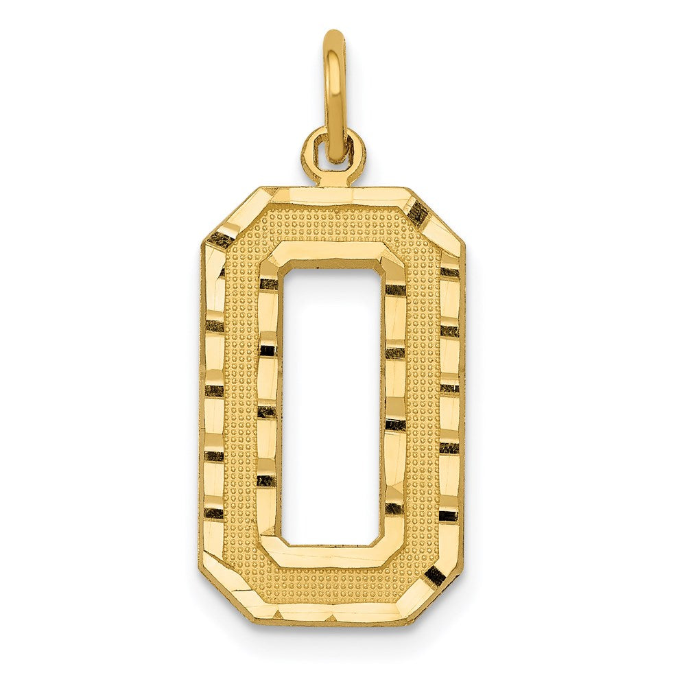 14 K Gelbgold Große Diamantgeschliffene Zahl 0 Charm mit Gebürsteter Oberfläche