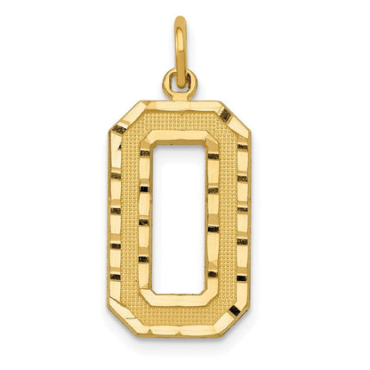 14 K Gelbgold Große Diamantgeschliffene Zahl 0 Charm mit Gebürsteter Oberfläche