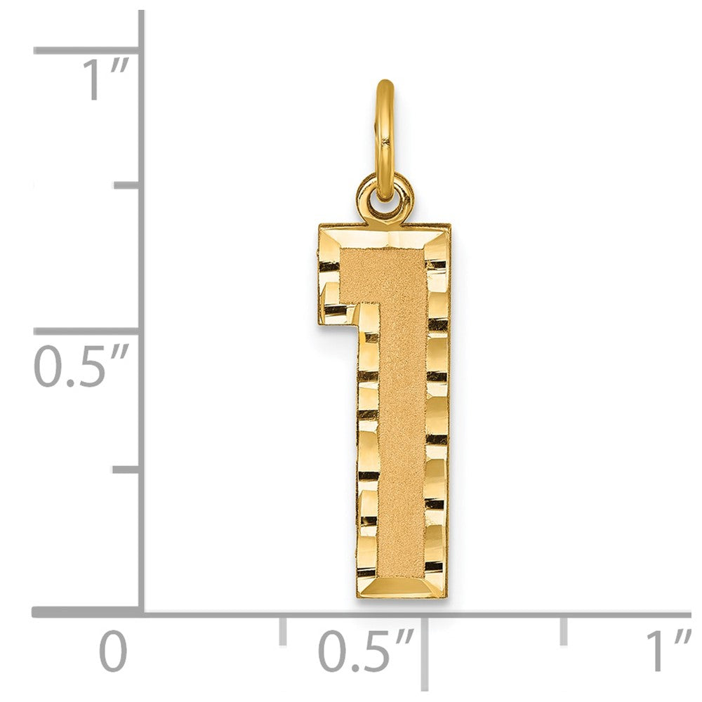 14K Gelbgold 14K Groß Gebürstet Diamantiert Zahl 1 Charm