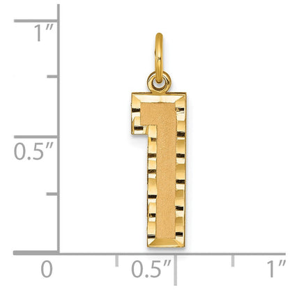 14K Gelbgold 14K Groß Gebürstet Diamantiert Zahl 1 Charm