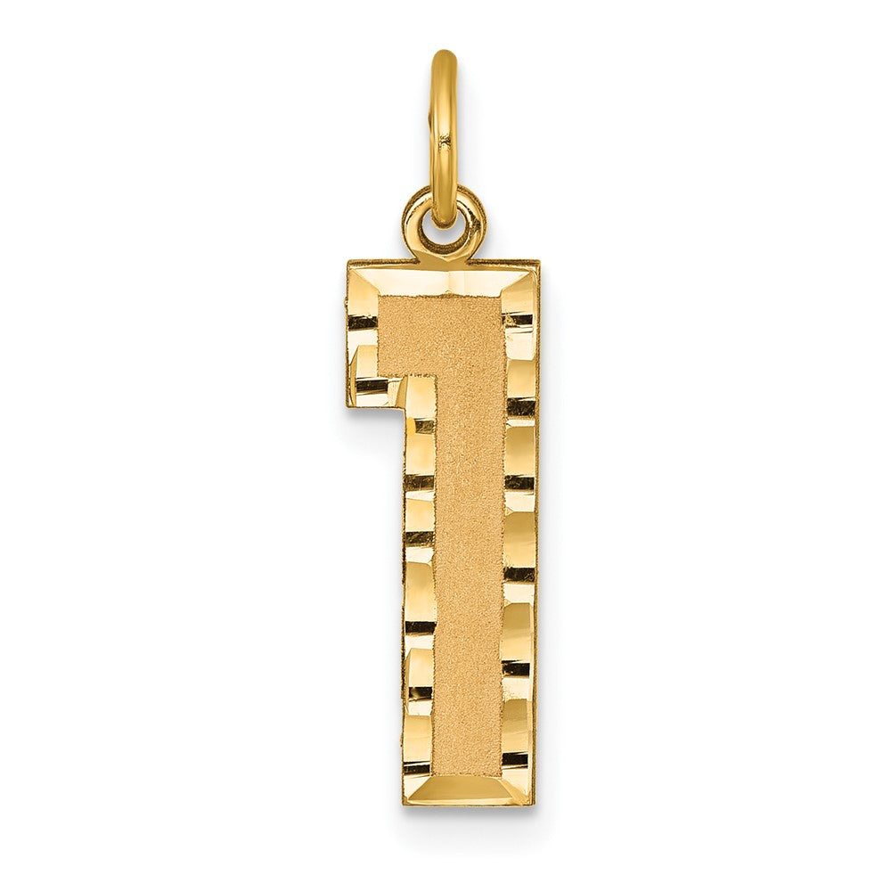 14K Gelbgold 14K Groß Gebürstet Diamantiert Zahl 1 Charm