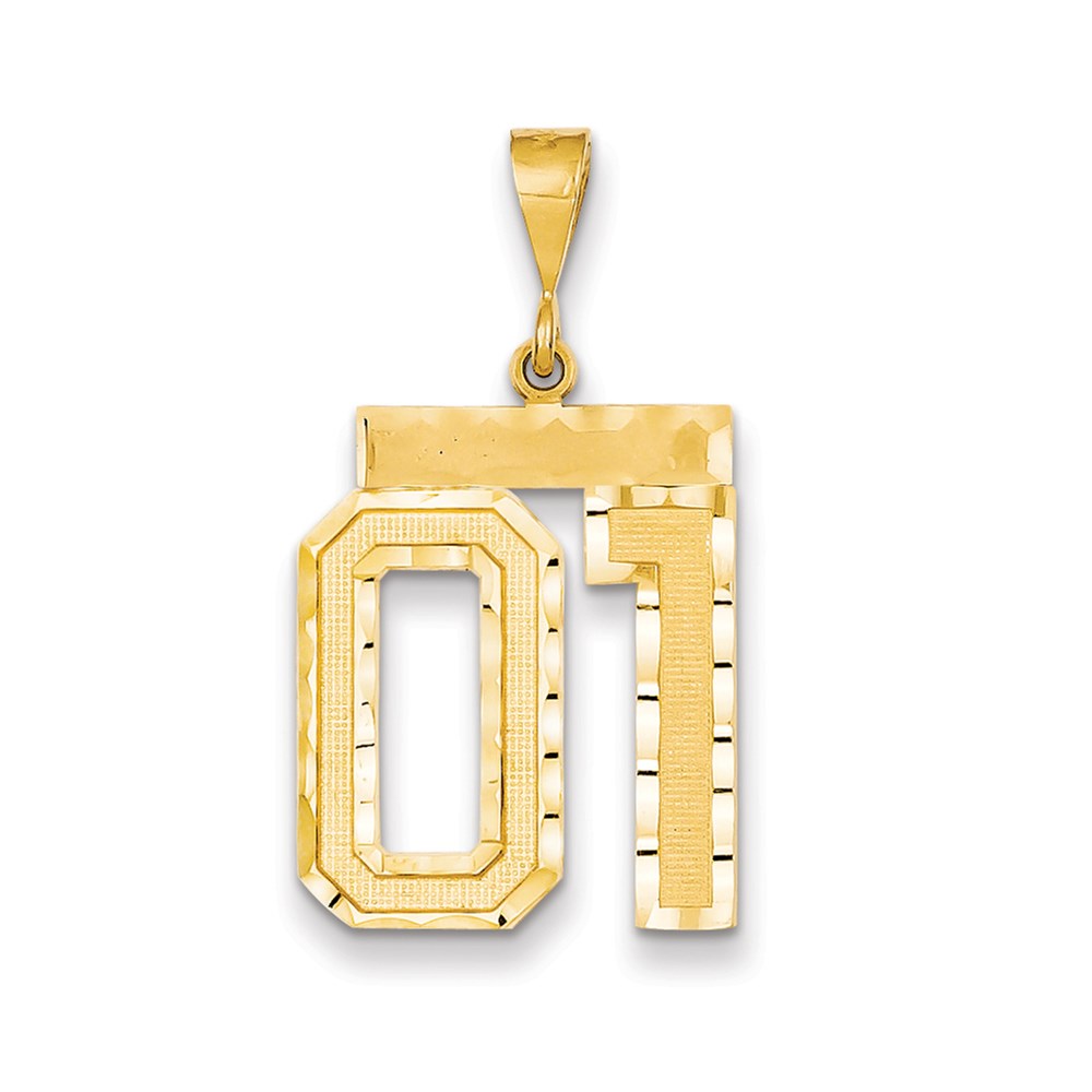 14K Gelbgold Großer Diamantierter Zahl-01-Anhänger (Oben-Charm)** Alternativ, in gängigerer Form für deutsche Juweliere: **14K Gelbgold Großer Diamantierter Charm „Zahl 01“ zum Aufsetzen