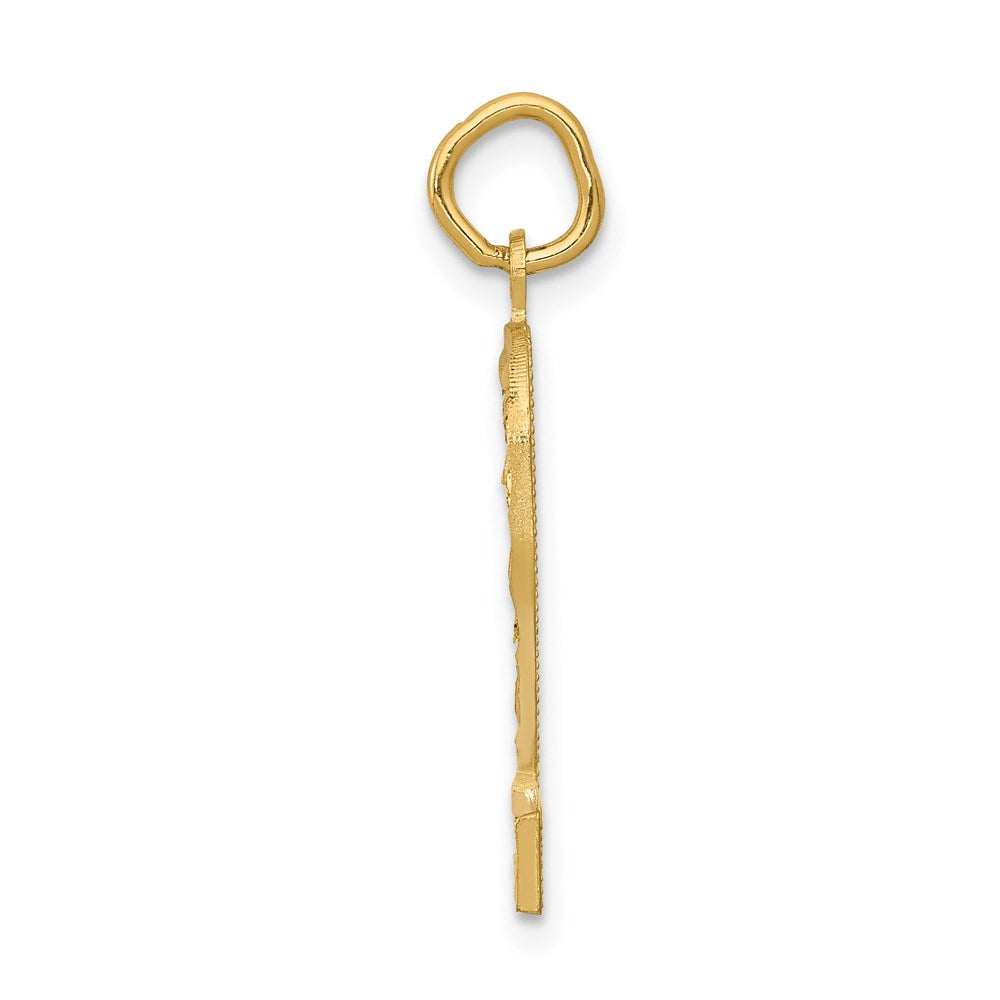 14K Gelbgold großer gebürsteter Charm mit Diamantschliff „Zahl 2