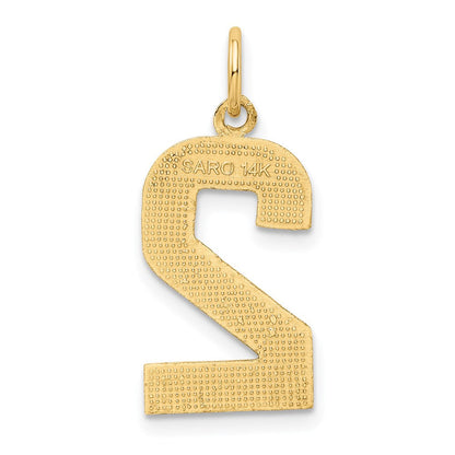 14K Gelbgold großer gebürsteter Charm mit Diamantschliff „Zahl 2