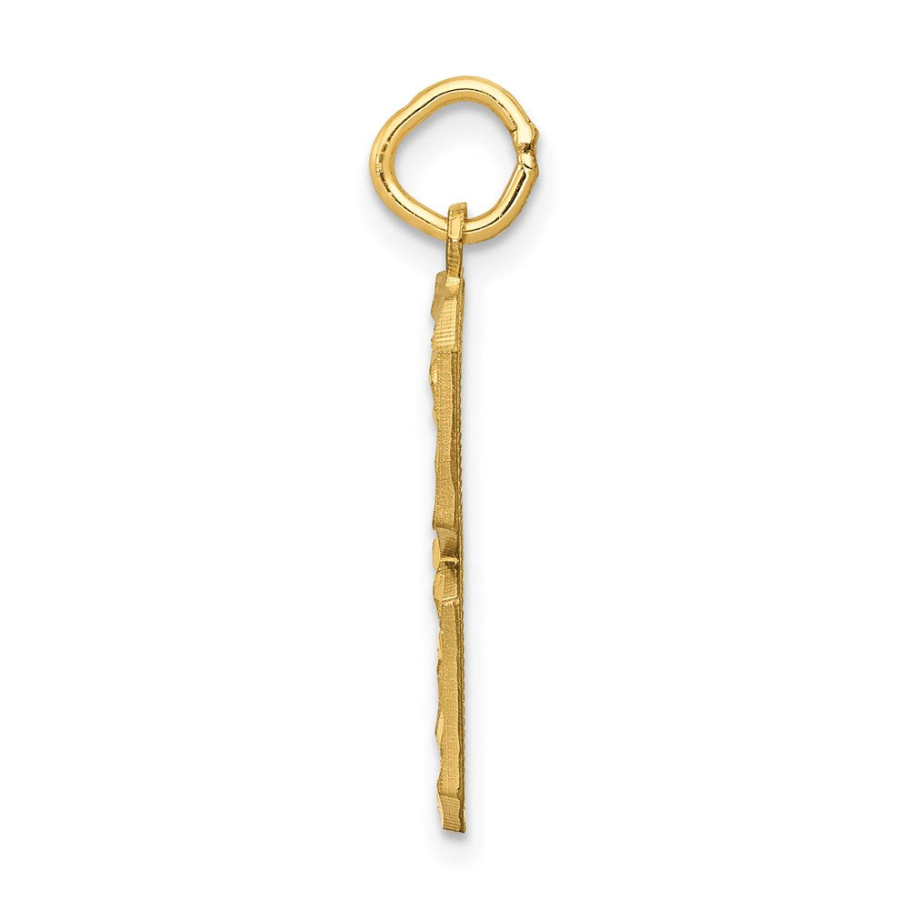 Großer gebürsteter, diamantgeschliffener Zahl-3-Charm aus 14K Gelbgold