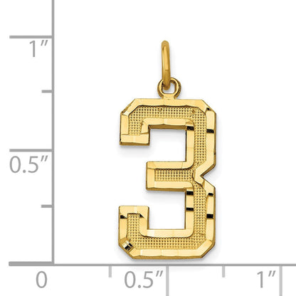 Großer gebürsteter, diamantgeschliffener Zahl-3-Charm aus 14K Gelbgold