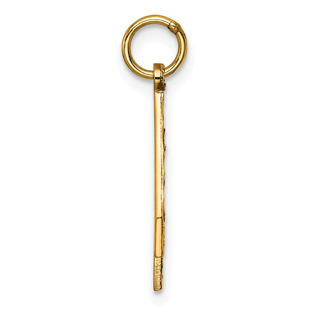 14K Gelbgold Großer Gebürsteter Diamantierter Zahl-4-Charm