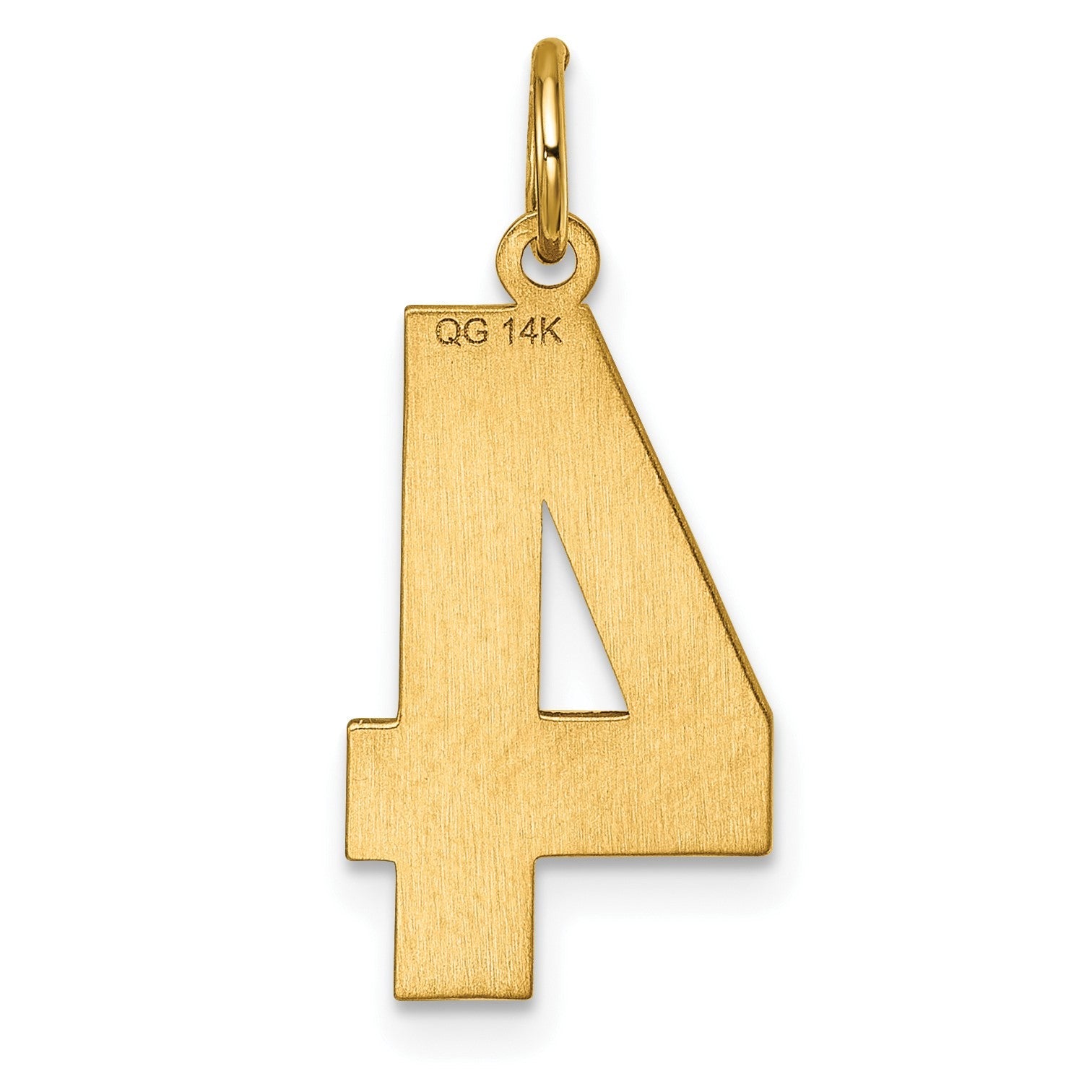 14K Gelbgold Großer Gebürsteter Diamantierter Zahl-4-Charm