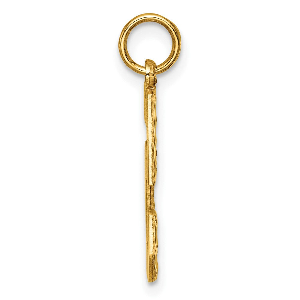 14K Gelbgold großer gebürsteter Charm mit Diamantschliff „Zahl 5“