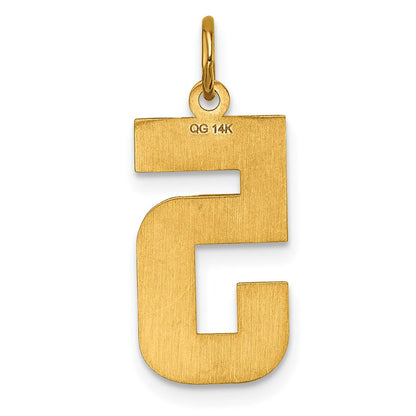 14K Gelbgold großer gebürsteter Charm mit Diamantschliff „Zahl 5“