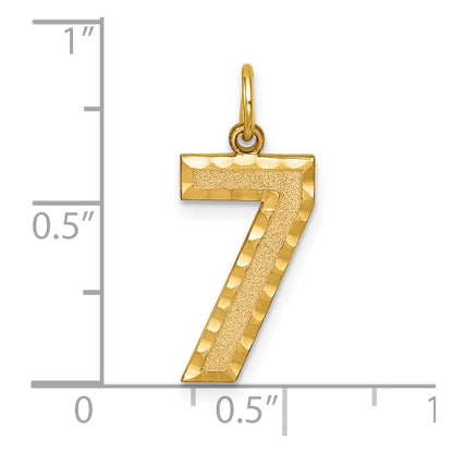 14K Gelbgold 14K Groß Gebürstet Diamantiert Zahl 7 Charm