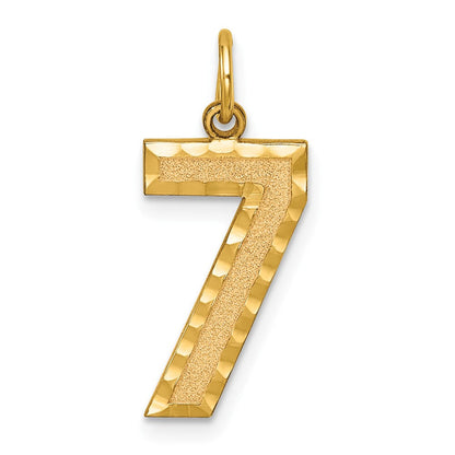 14K Gelbgold 14K Groß Gebürstet Diamantiert Zahl 7 Charm