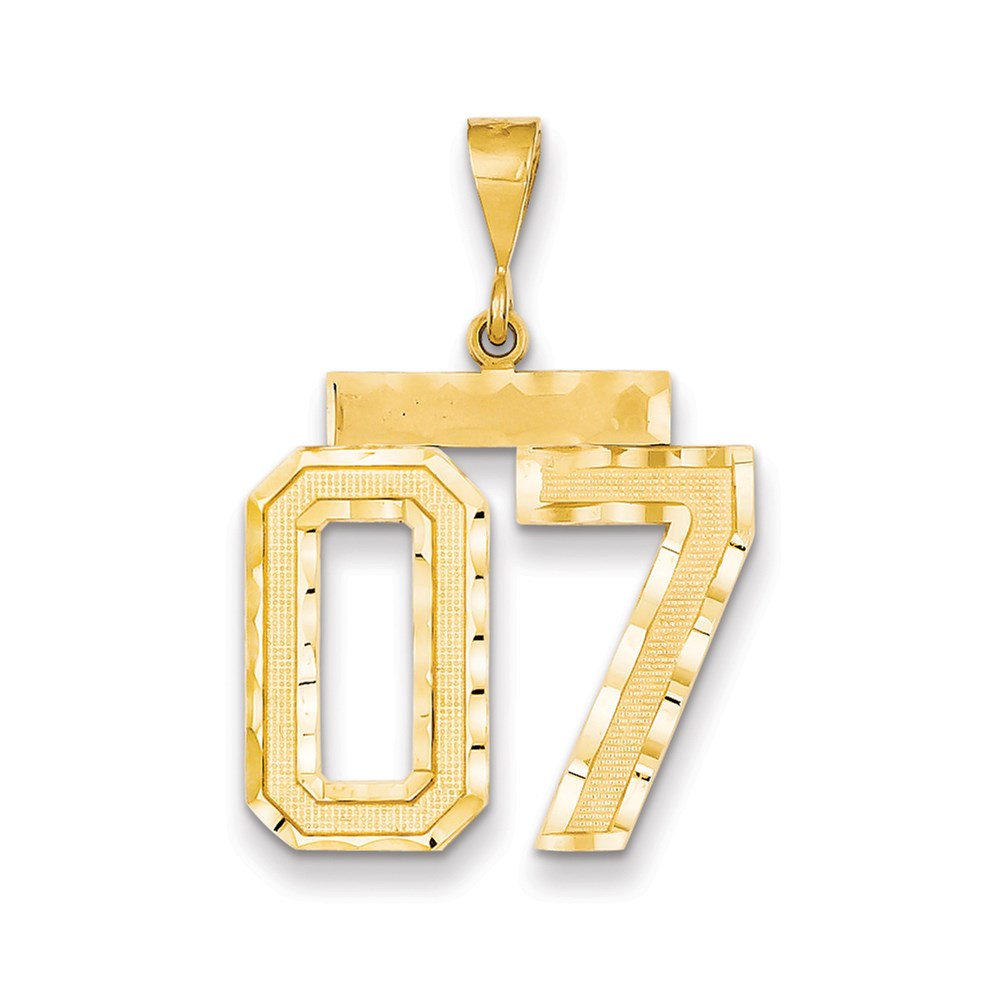 14K Gelbgold großer diamantgeschliffener Charm „Zahl 07 oben“