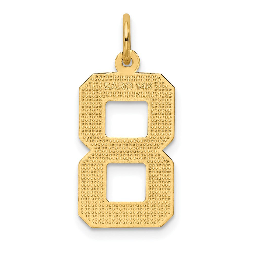 14K Gelbgold großer gebürsteter Charm mit Diamantschliff „Zahl 8“
