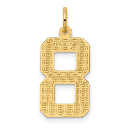 14K Gelbgold großer gebürsteter Charm mit Diamantschliff „Zahl 8“