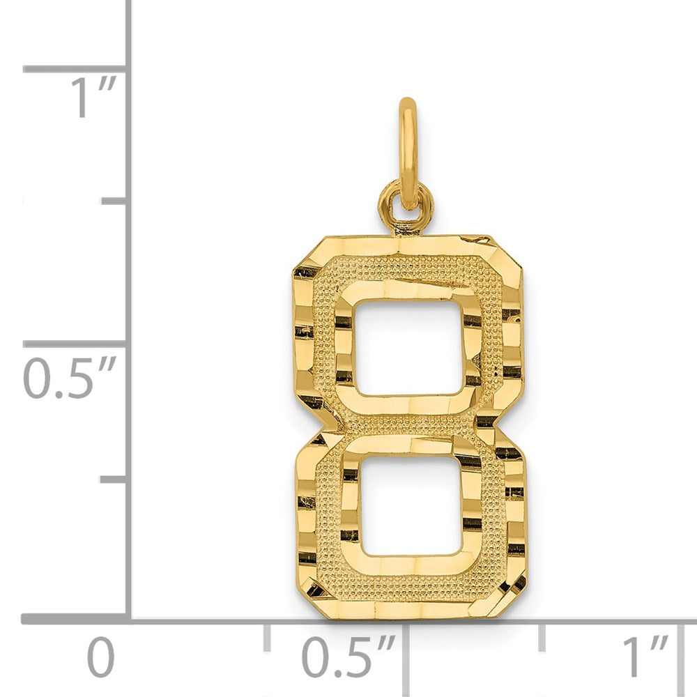 14K Gelbgold großer gebürsteter Charm mit Diamantschliff „Zahl 8“
