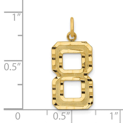 14K Gelbgold großer gebürsteter Charm mit Diamantschliff „Zahl 8“