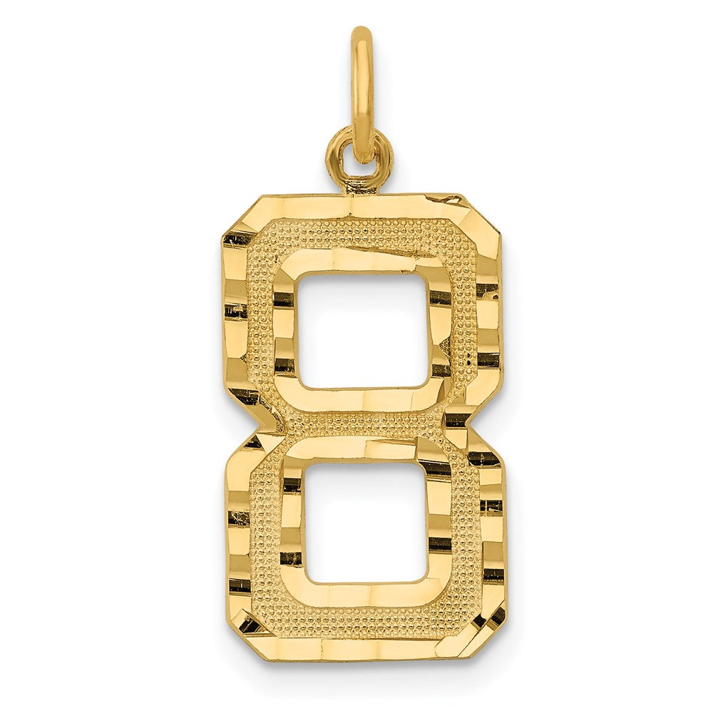 14K Gelbgold großer gebürsteter Charm mit Diamantschliff „Zahl 8“