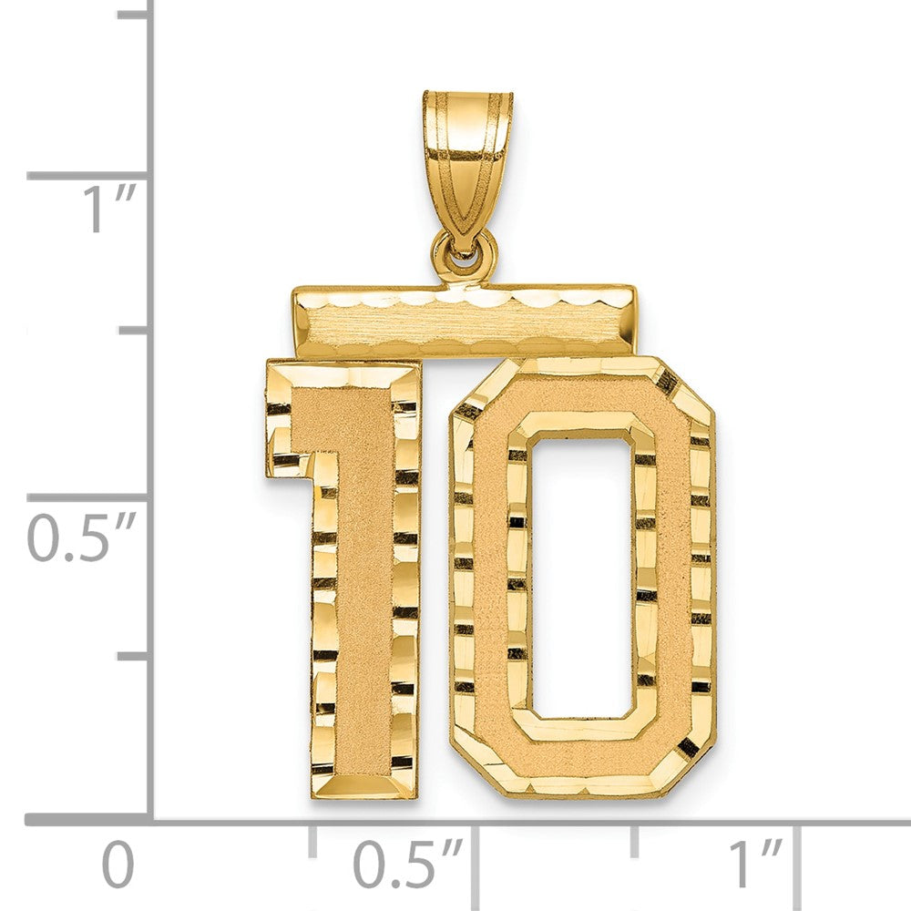 14K Gelbgold Großer Gebürsteter Diamantgeschliffener Zahl-10-Charm