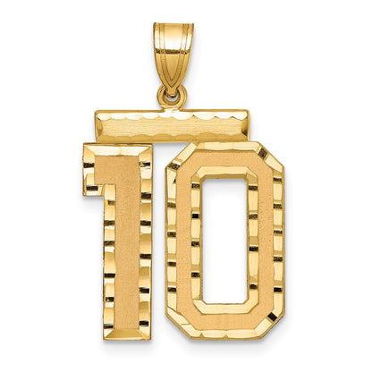 14K Gelbgold Großer Gebürsteter Diamantgeschliffener Zahl-10-Charm