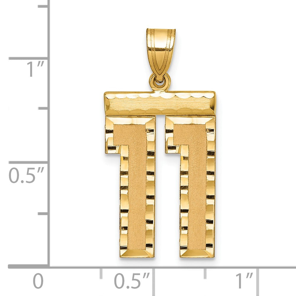 14K Gelbgold großer gebürsteter Diamantschliff-Charm „Zahl 11“
