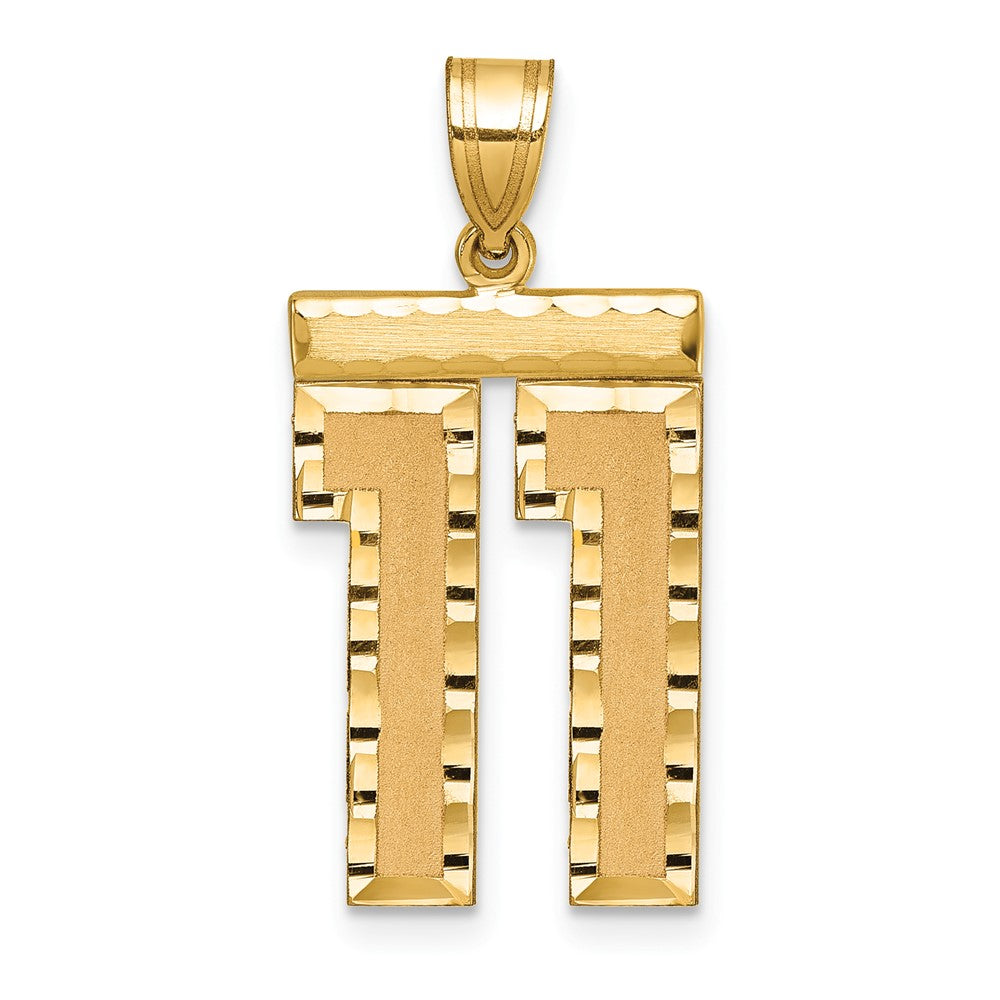 14K Gelbgold großer gebürsteter Diamantschliff-Charm „Zahl 11“