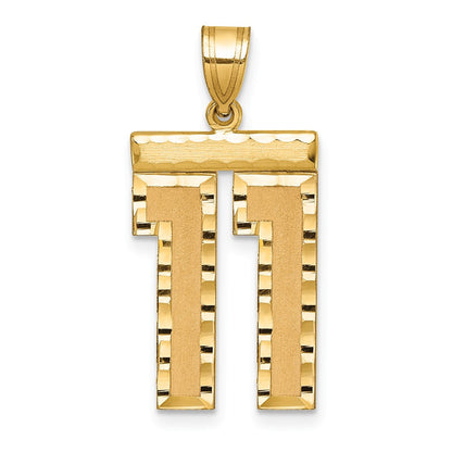 14K Gelbgold großer gebürsteter Diamantschliff-Charm „Zahl 11“