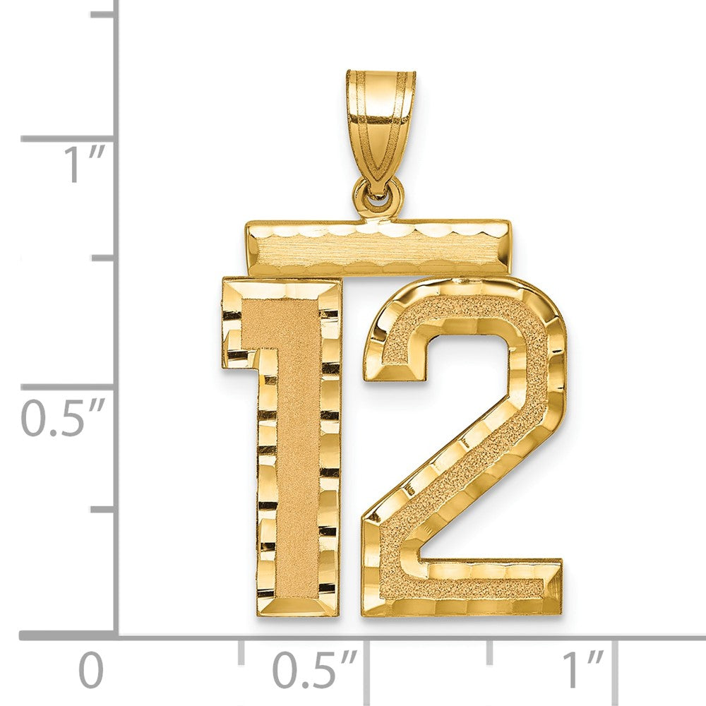 14K Gelbgold Großer Gebürsteter Diamantgeschliffener Zahl-12-Charm