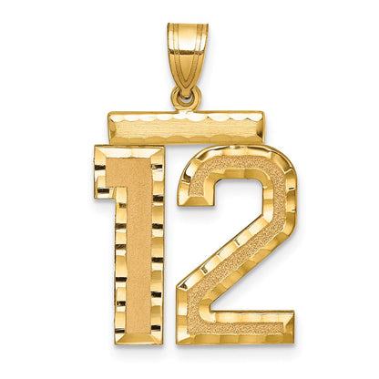 14K Gelbgold Großer Gebürsteter Diamantgeschliffener Zahl-12-Charm