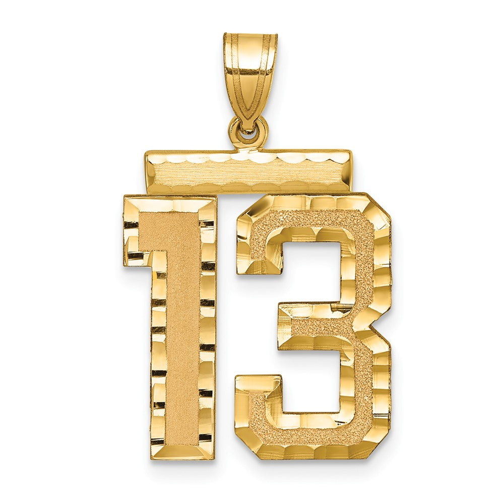 14K Gelbgold großer gebürsteter Charm mit Diamantschliff, Zahl 13
