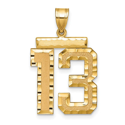 14K Gelbgold großer gebürsteter Charm mit Diamantschliff, Zahl 13