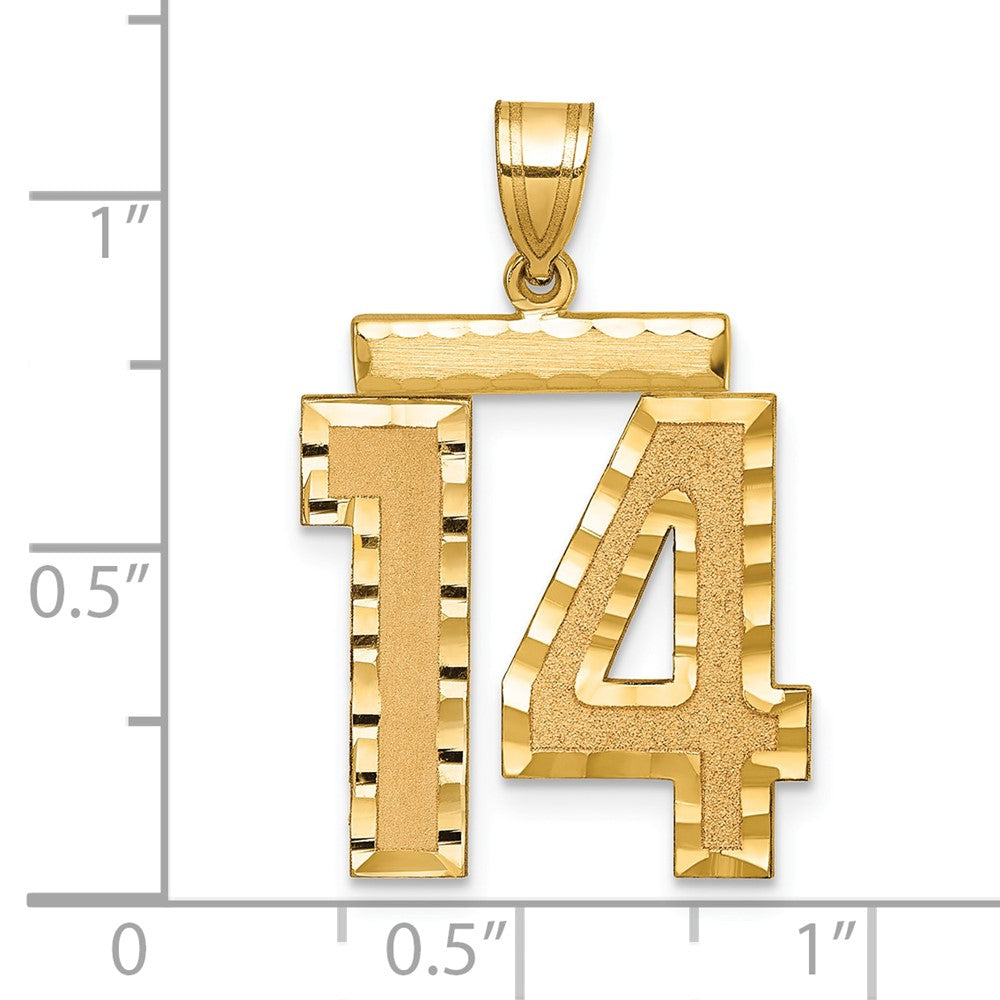 14K Gelbgold Großer Gebürsteter Diamantgeschliffener Zahl-14-Charm