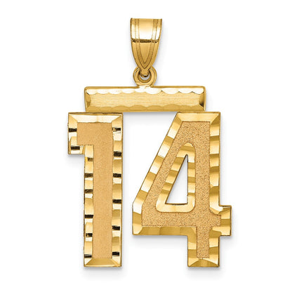 14K Gelbgold Großer Gebürsteter Diamantgeschliffener Zahl-14-Charm