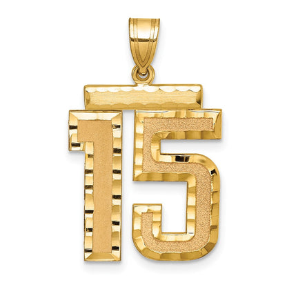 14K Gelbgold großer gebürsteter Charm mit Diamantschliff "Zahl 15
