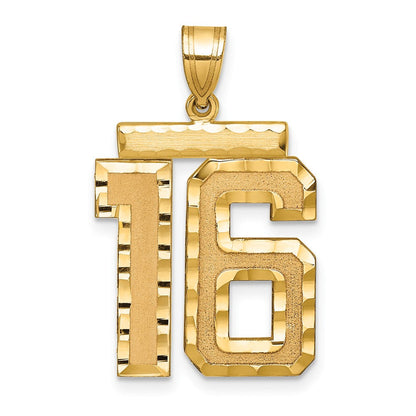 14K Gelbgold großer gebürsteter Charm mit Diamantschliff „Zahl 16“