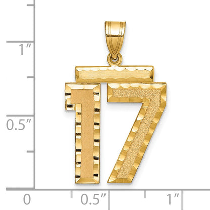 14K Gelbgold großer gebürsteter Charm mit Diamantschliff „Zahl 17“
