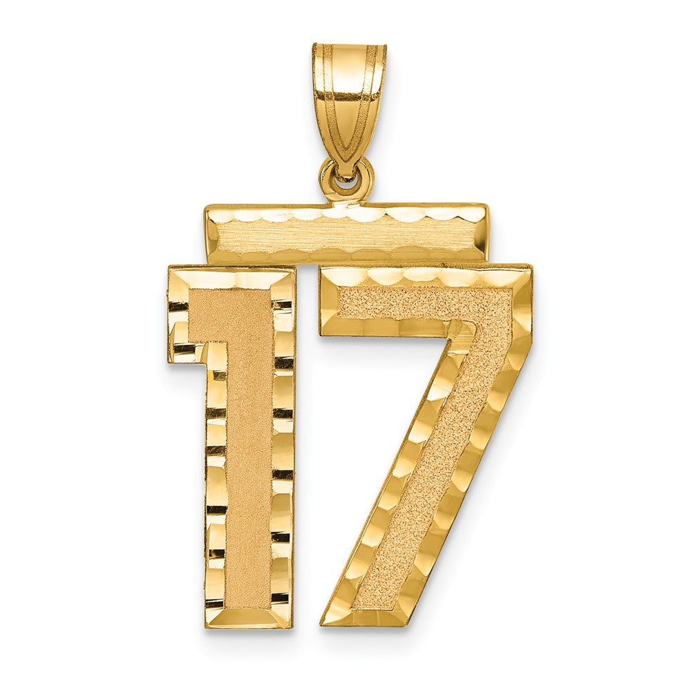 14K Gelbgold großer gebürsteter Charm mit Diamantschliff „Zahl 17“